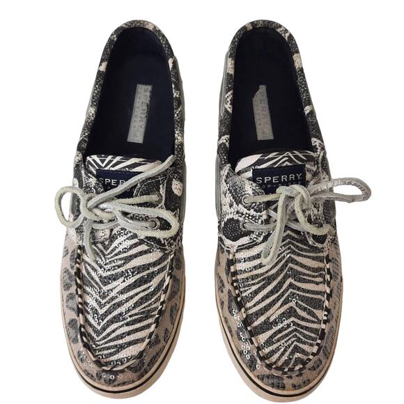 Sperry Dock-Siders Shoes Womens‎ 9.5 Zebra Stripe Leopard Print Black & White - Picture 2 of 11